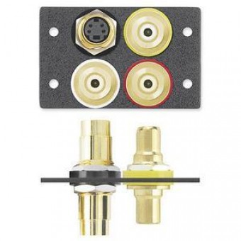 Вставка MAAP с разъемами (3) RCA f-f и (1) 4-pin MiniDIN f-f, двойная (черная)