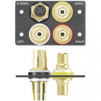 Вставка MAAP с разъемами (3) RCA f-f и (1) 4-pin MiniDIN f-f, двойная (черная, с надписями)