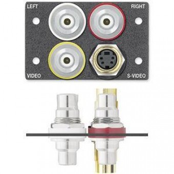 Вставка MAAP с разъемами (1) 4pinMiniDIN f-f, (1) RCA-BNC f-f и (2) RCA-RCA f-f, двойная (белая, с надписями)