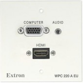 Панель настенная WPC 220 A EU, (1)HDMI f-f на кабельной выноске 15 см, (1)15HD f-f и (1)Jack 3.5 мм стерео на контакты под зажим, для европейской монтажной коробки, белая RAL9010