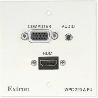 Панель настенная WPC 220 A EU, (1)HDMI f-f на кабельной выноске 15 см, (1)15HD f-f и (1)Jack 3.5 мм стерео на контакты под зажим, для европейской монтажной коробки, белая RAL9010