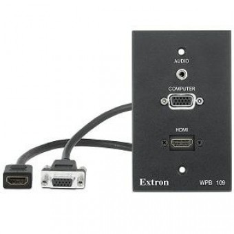 Панель настенная WPB 109, VGA F-F на кабельной выноске 1.8 м, HDMI F-F на кабельной выноске 3 м, Jack 3.5 мм стерео под зажим (белая)